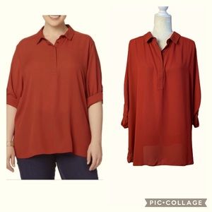 Simply Emma Burnt Orange Tunic Surplus Chiffon Top Size 3X